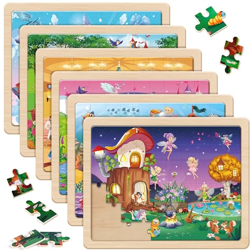 SYNARRY Unicorn Mermaid Princess Fairy Wooden Puzzles for Kids Ages 46 6 Packs 60 PCs Jigsaw Puzzles for Kids Ages 48 Preschool Toys Gifts for Toddlers 35 Wood Puzzles for 3 4 5 6 Year Old Girls - Image 1