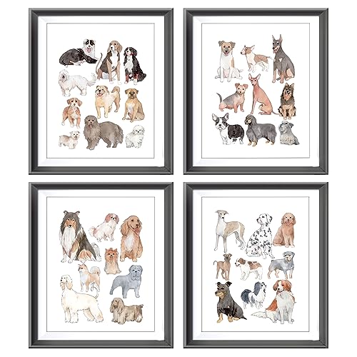 AEHIE Watercolor Dog Breeds Poster Prints for Home - Bedroom, Nursery, Living Room Decor - Unframed Set of 4, 8x10inches for Dog Lovers - Image 1
