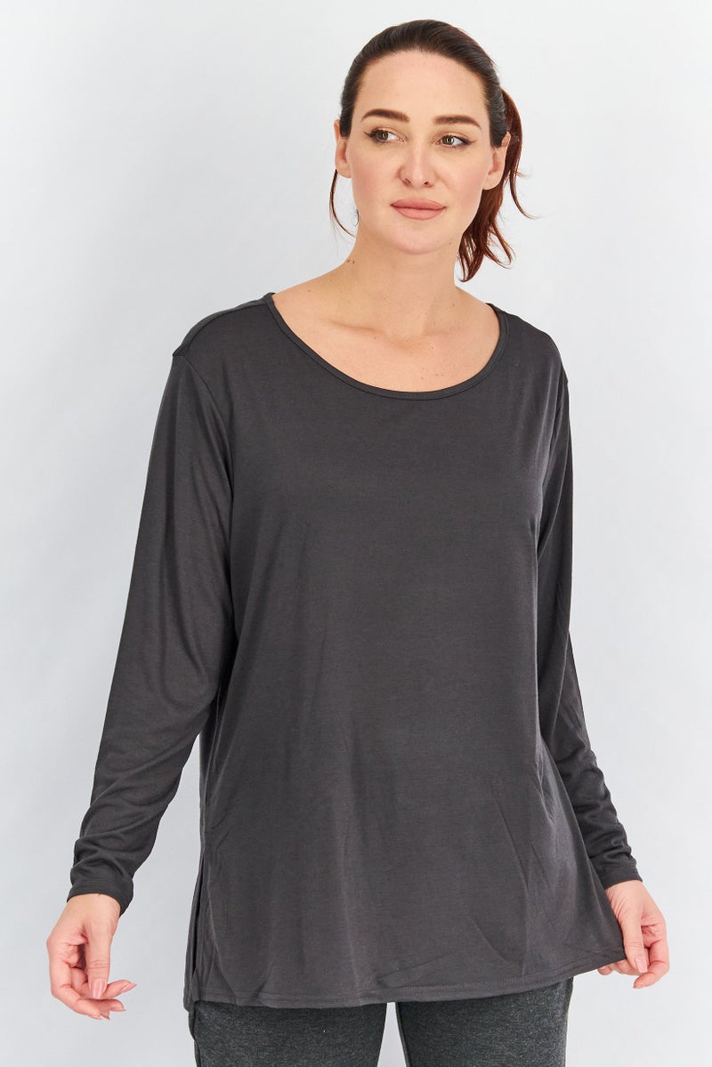 Tchibo بلوزة يوغا ذات أكمام طويلة للنساء بتصميم عادي، رمادي داكن - Image 1