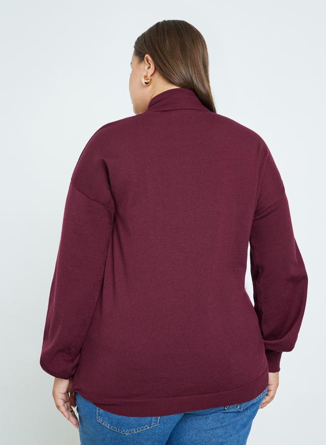 Styli Plus Size Burgundy Turtleneck Sweater - Image 5