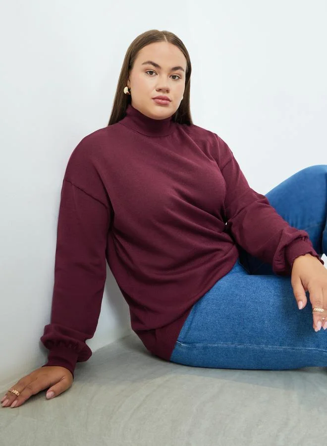 Styli Plus Size Burgundy Turtleneck Sweater