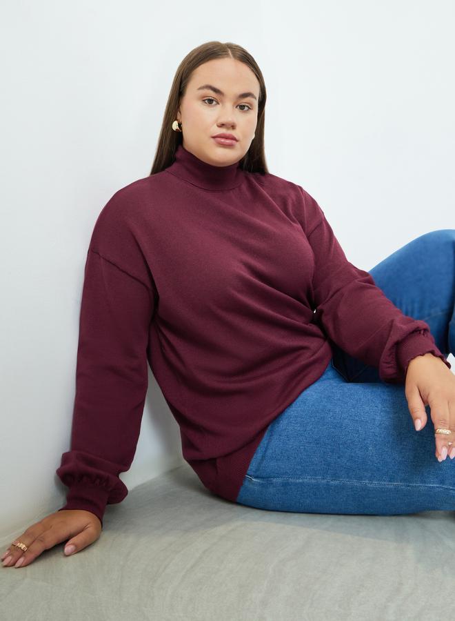 Styli Plus Size Burgundy Turtleneck Sweater - Image 1