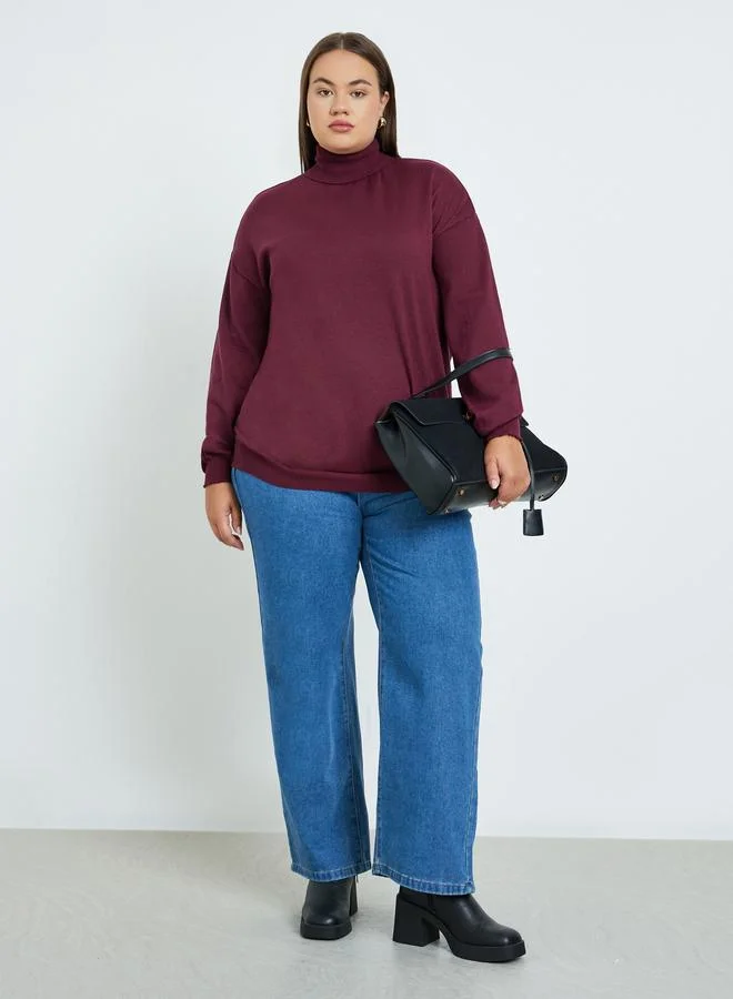 Styli Plus Size Burgundy Turtleneck Sweater