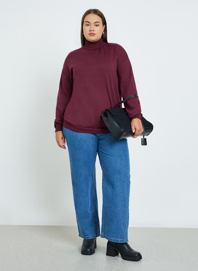 Styli Plus Size Burgundy Turtleneck Sweater - Image 2