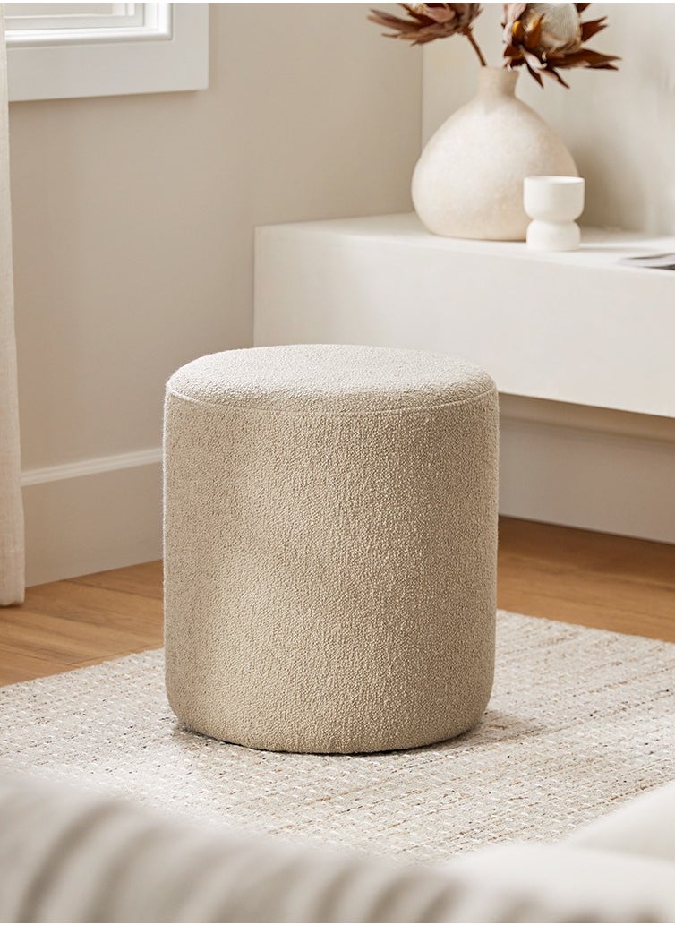 Nice Home Boucle Beige Round Pouf Ottoman – 45x40 CM, Plush Footstool with Wooden Base, Cozy Footrest for Living Room, Bedroom & Kids Room  - Image 1