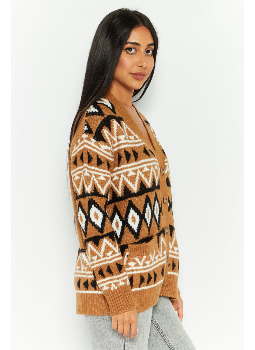 Women V-Neck Long Sleeves Aztec Print Cardigans, Brown Combo - pzsku/Z81CFA825F34073734006Z/45/_/1737643043/f4ca40b0-677e-453b-99a6-3550edba370d