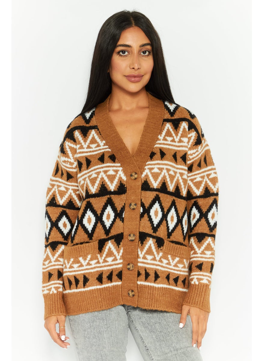 Women V-Neck Long Sleeves Aztec Print Cardigans, Brown Combo - pzsku/Z81CFA825F34073734006Z/45/_/1737643112/81a0be17-774d-4fc6-951d-e88c4c8cebe5