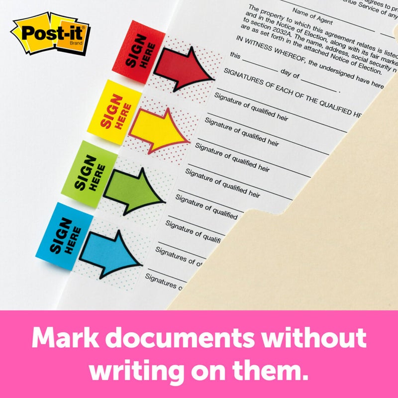Post It Post-it Message Sign Here Flags Value Pack, 50/Dispenser, 4 Dispensers/Pack, 1 in Wide, Assorted Colors, Includes 48 Free Arrow Flags (680-SH4VA) - Image 4