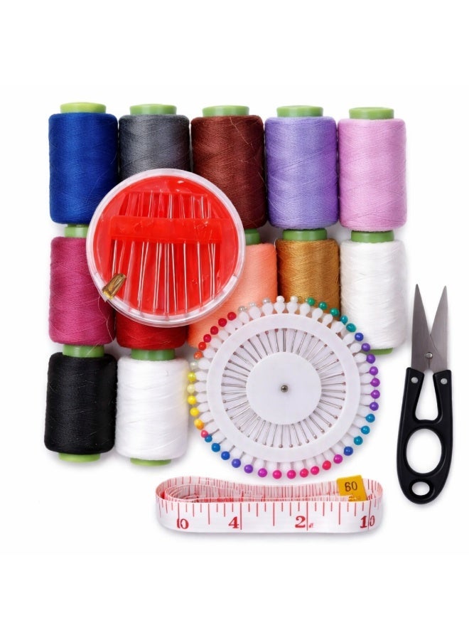 8 COLOR SEWING THREAD SET WITH PEARL HEAD PINS  STRONG POLYESTER SEWING THREADS FOR HAND & MACHINE SEWING, DIY CRAFT, CLOTHING REPAIR & HOME SEWING KIT