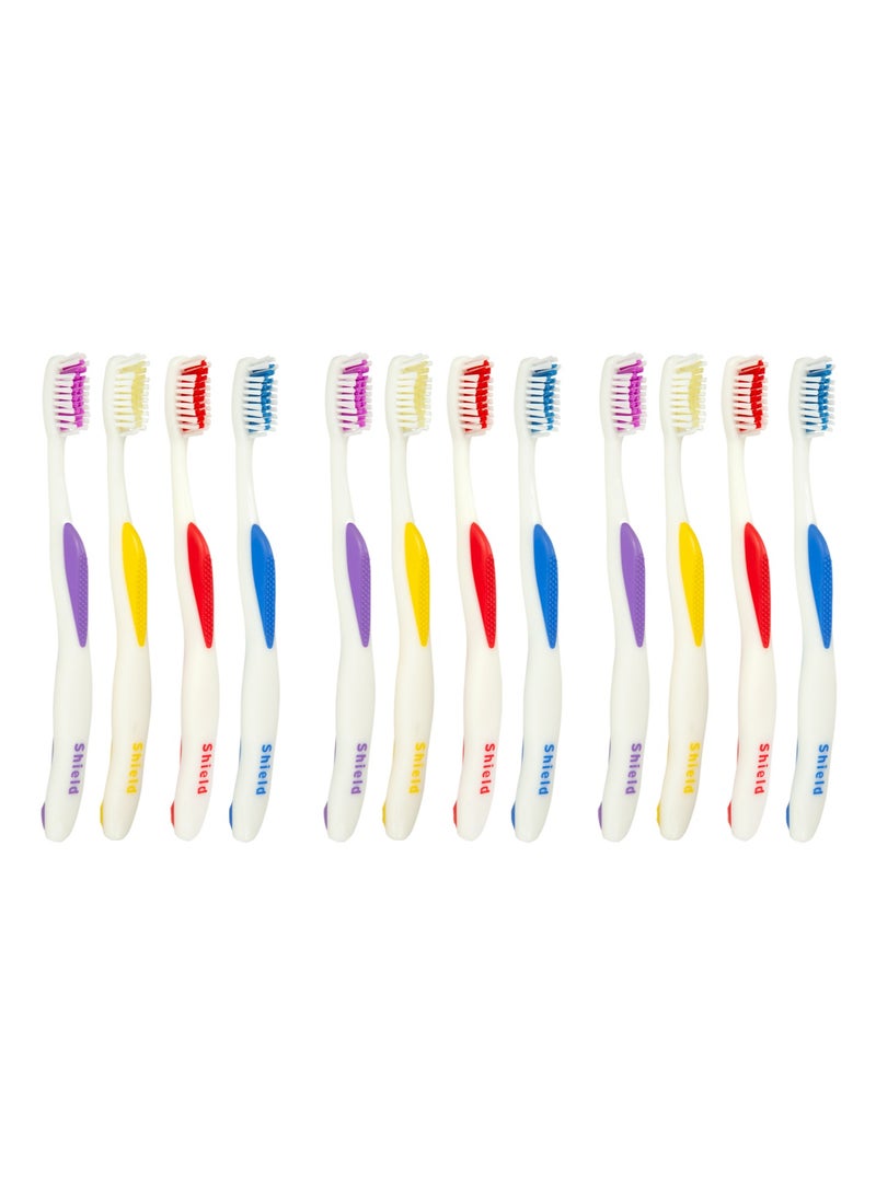 Shield Care فرشاة أسنان شيلد كير سينسيشن إكسبيرت مع غطاء للعناية لتنظيف عميق، مقبض مطاطي ناعم، شعيرات متوسطة، مثالية للبالغين، 12 قطعة (عبوة من 1) - Image 1