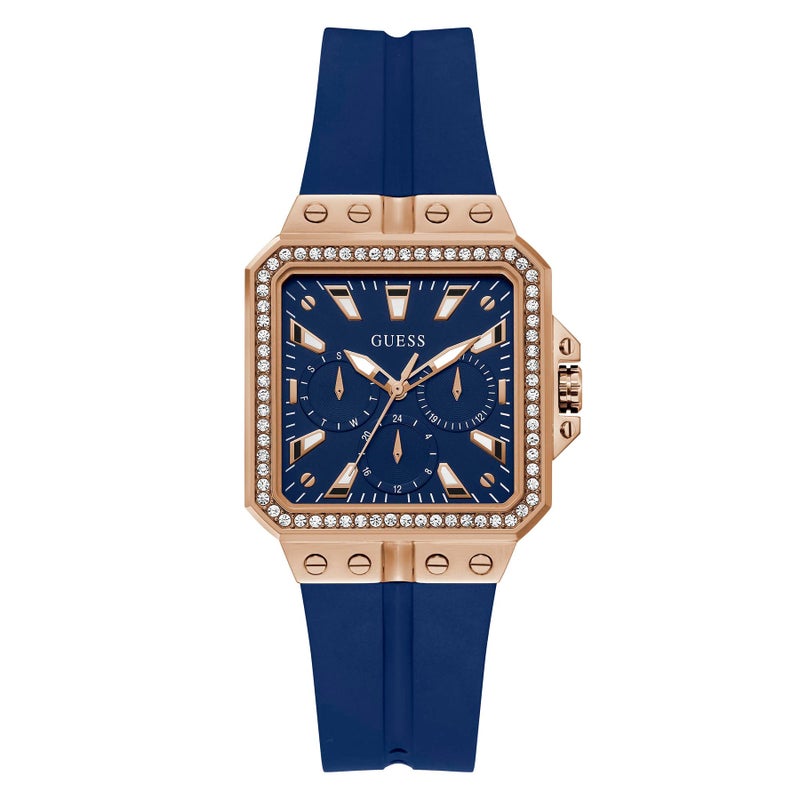 GUESS Women's GW0618L2 Rose Gold Tone Quartz Multifunction Watch with Blue Silicone Strap - Image 1