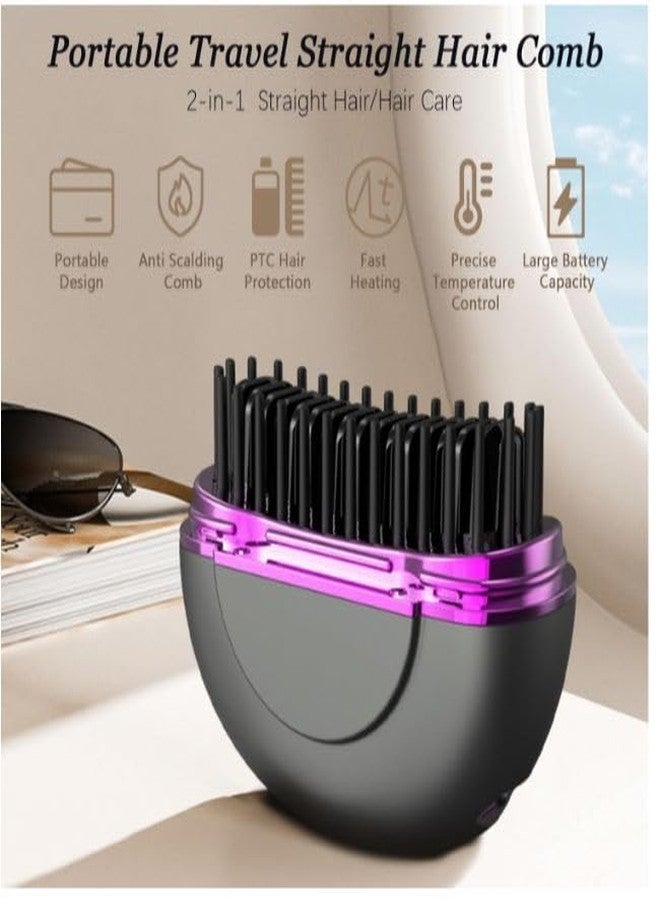 Abhsant Capsule Hair Straightener & Styler, Mini Cordless Hair Straightener Comb Portable Heat Hair Brush for Travel USB Rechargeable Hair Straightener Brush Straight Hair Dual-Use (Black) - Image 2