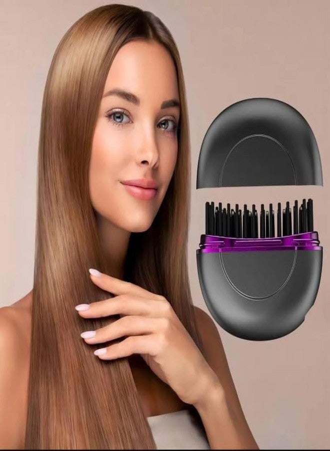 Abhsant Capsule Hair Straightener & Styler, Mini Cordless Hair Straightener Comb Portable Heat Hair Brush for Travel USB Rechargeable Hair Straightener Brush Straight Hair Dual-Use (Black) - Image 1
