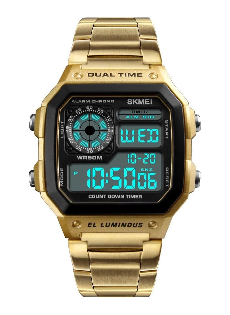 SKMEI SKMEI Men's Gold Tone Digital Sports Watch - Dual Time, Alarm Chrono, 50M Water Resistant, EL Luminous Display 1335 - Image 1