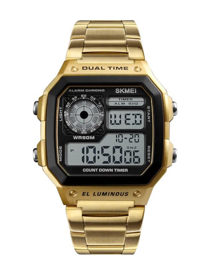 SKMEI SKMEI Men's Gold Tone Digital Sports Watch - Dual Time, Alarm Chrono, 50M Water Resistant, EL Luminous Display 1335 - Image 3