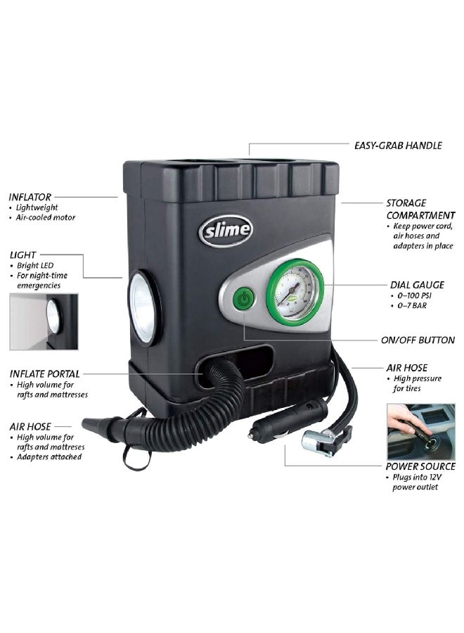 12 V Deluxe All-Purpose Analog Tyre Inflator with LED Light Black 65 cm