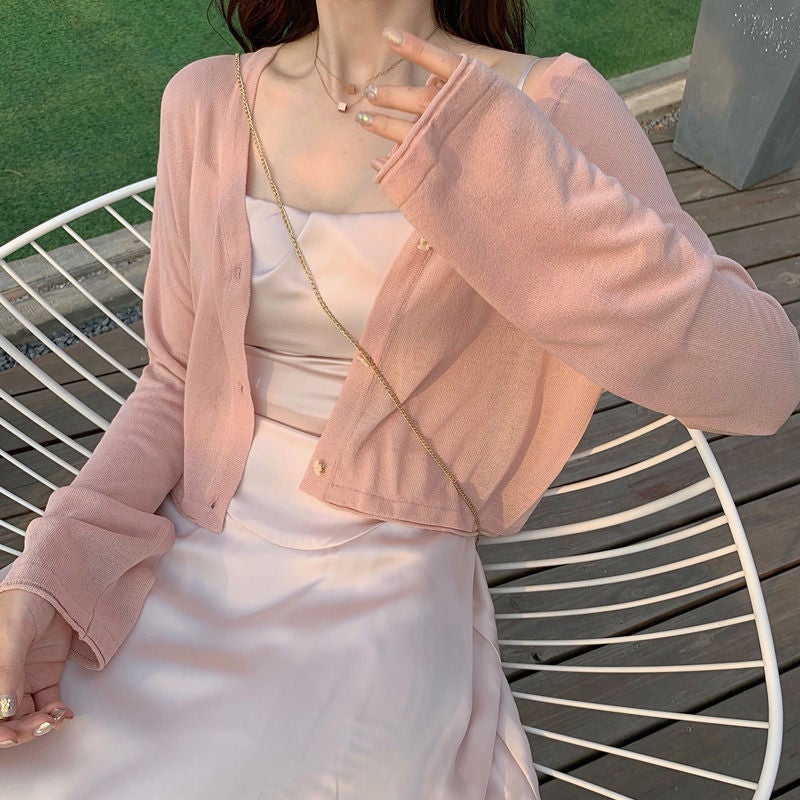 2020 Summer new Ice Silk sun protection shirt Womens knitted cardigan coat short top shawl air conditioning shirt thin Gray - Image 2