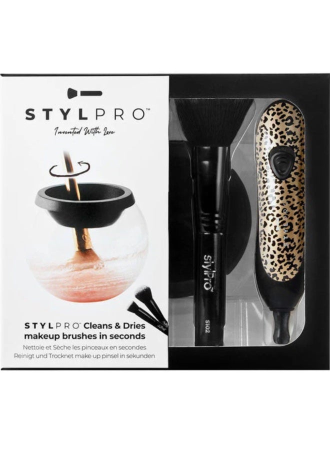 StylPro Gift Set Makeup Brush Cleaner and Dries Brushes Cheetah Device 1unit - Image 1