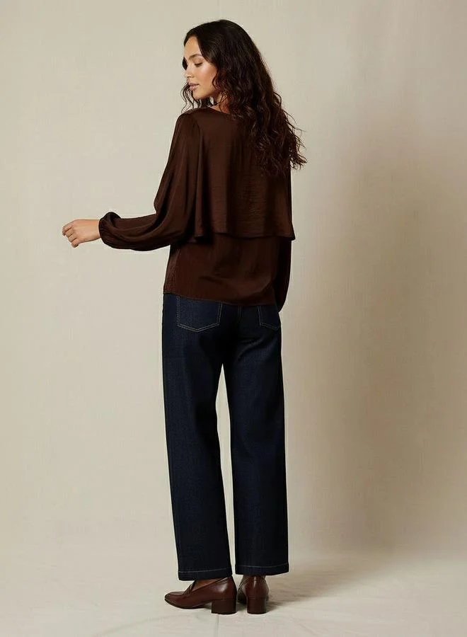 Splash FAV Regular Fit Layered Top with Boat Neck