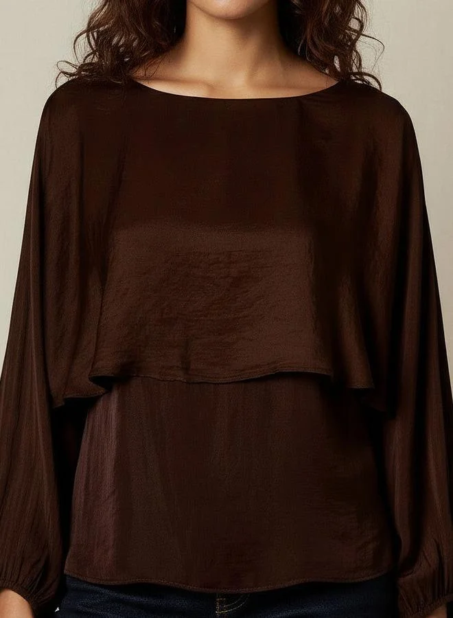 Splash FAV  Regular Fit Layered Top with Boat Neck for Women | Best Price UAE