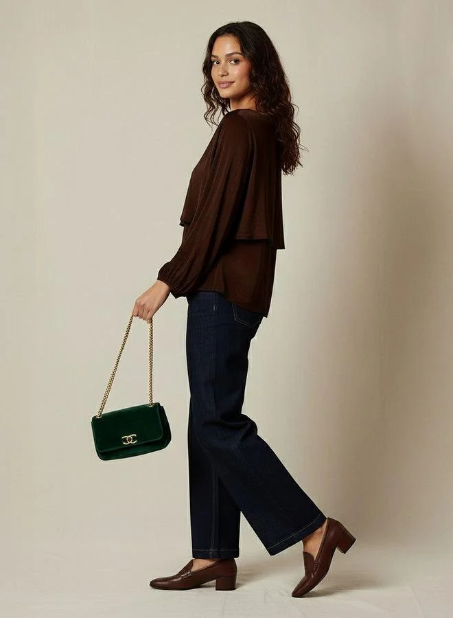 Splash FAV  Regular Fit Layered Top with Boat Neck for Women | Best Price UAE