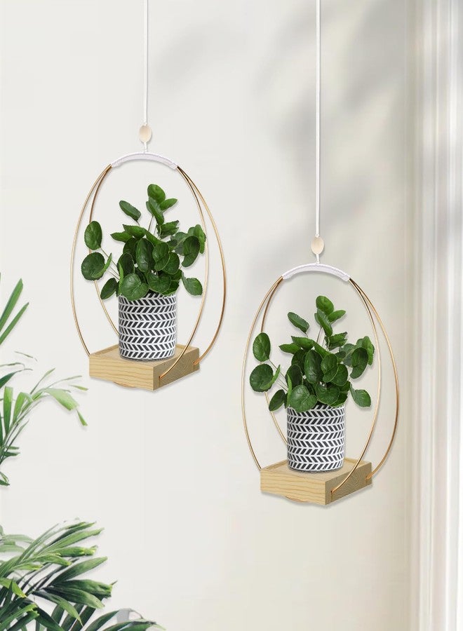 hismocal Hanging Planter for Indoor Plants, Plant Hanger with Sturdy Wood Base,Modern Boho Macrame Plant Hanger,Wall Ceiling Window Stands(Plants/Pots Not Included) - Image 2