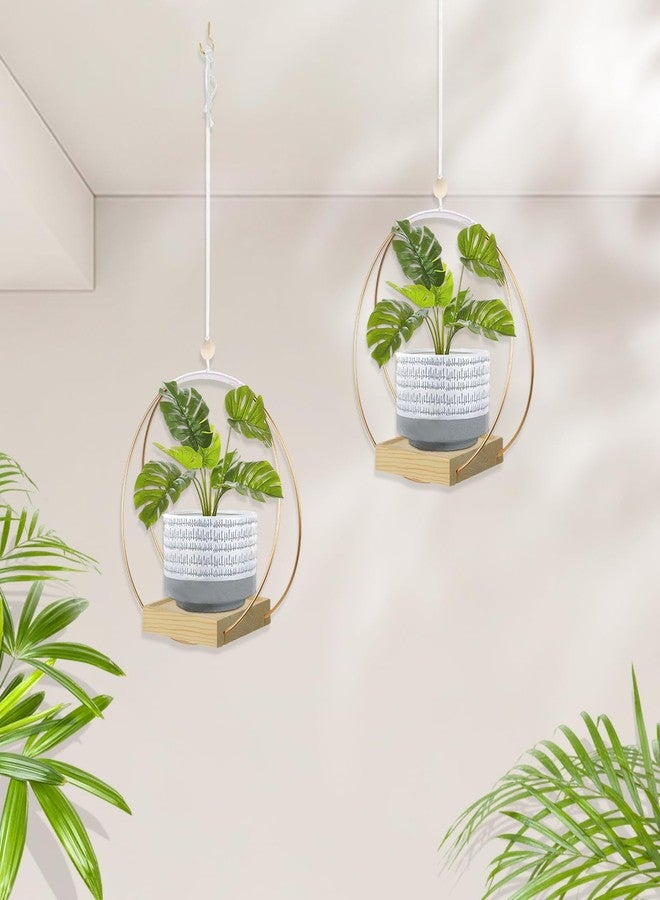 hismocal Hanging Planter for Indoor Plants, Plant Hanger with Sturdy Wood Base,Modern Boho Macrame Plant Hanger,Wall Ceiling Window Stands(Plants/Pots Not Included) - Image 5