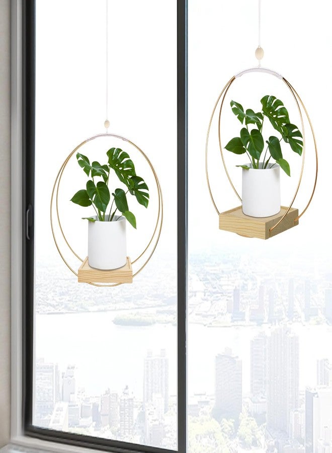 hismocal Hanging Planter for Indoor Plants, Plant Hanger with Sturdy Wood Base,Modern Boho Macrame Plant Hanger,Wall Ceiling Window Stands(Plants/Pots Not Included) - Image 3