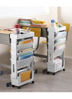 Movable Bookshelf Cart, 360° Rotatable Book Rack Bookcase Book Cart with Wheels, Office File Utility Organizer Utility Cart Storage Trolley for Living Room, Home Kitchen School