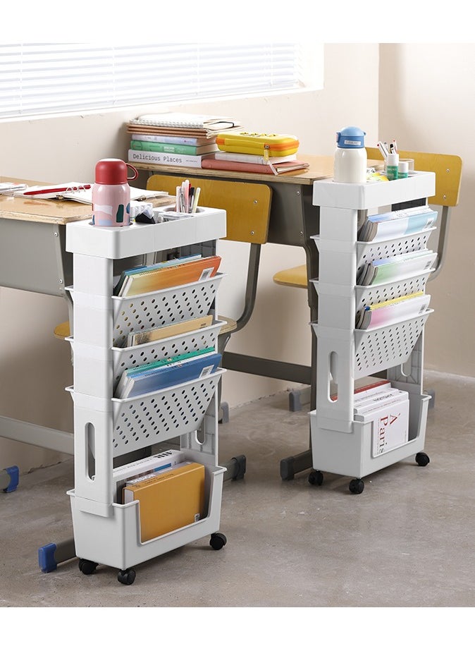 XINGYIYU - Movable Bookshelf Cart, 360° Rotatable Book Rack Bookcase Book Cart with Wheels, Office File Utility Organizer Utility Cart Storage Trolley for Living Room, Home Kitchen School - Image 1