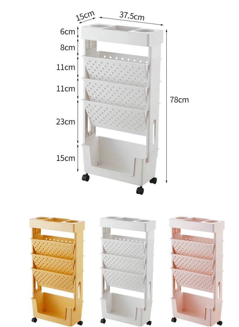 XINGYIYU - Movable Bookshelf Cart, 360° Rotatable Book Rack Bookcase Book Cart with Wheels, Office File Utility Organizer Utility Cart Storage Trolley for Living Room, Home Kitchen School - Image 1