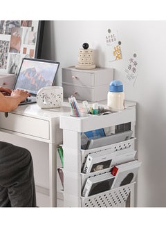 XINGYIYU Movable Bookshelf Cart, 360° Rotatable Book Rack Bookcase Book Cart with Wheels, Office File Utility Organizer Utility Cart Storage Trolley for Living Room, Home Kitchen School  - Image 4