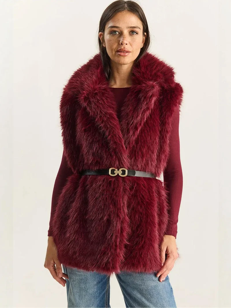 Bianco Lucci LUCCI Faux Fur Waistcoat