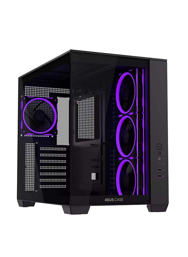 ASUS A32 PLUS TG ARGB ATX Mid-Tower Gaming Case, Dual-Chamber Design, Panoramic Tempered Glass, 4 Pre-Installed ARGB Fans, Supports 420mm GPU, 360mm AIO, USB-C, High Airflow, Black | 90DC00S0-B19000 - Image 1