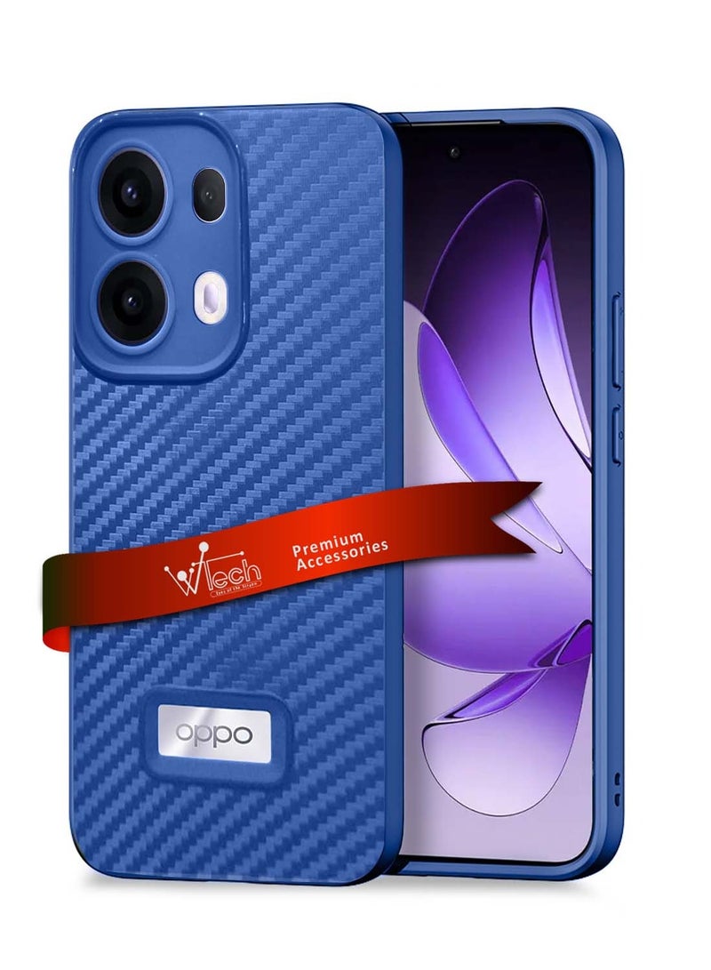 Wtech Oppo Reno13 Pro 5G 2024 Liquid Silicone Carbon Fiber Texture Case Cover - Navy Blue - Image 1