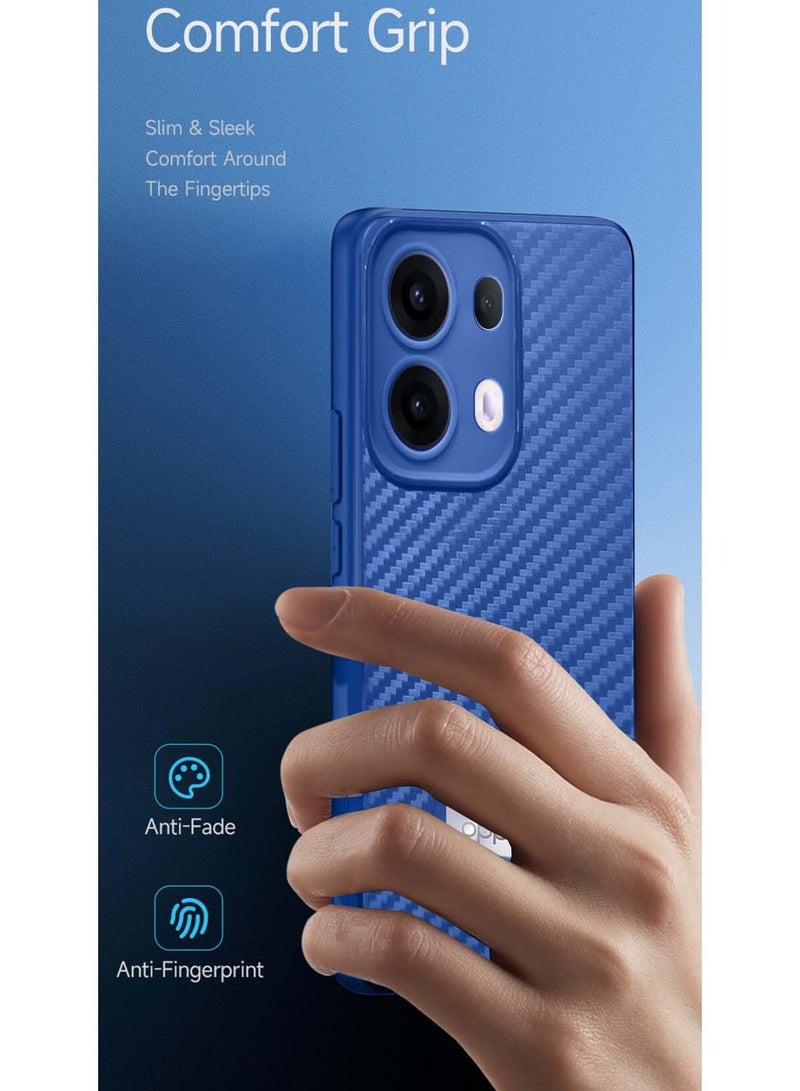 Wtech Oppo Reno13 Pro 5G 2024 Liquid Silicone Carbon Fiber Texture Case Cover - Navy Blue - Image 2