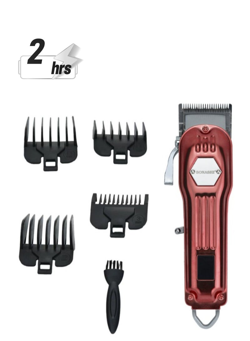 SONASHI Rechargeable Hair Clipper With Digital LCD Display  2 Hours Continuous Working Time Sharp And Carbon Steel Cutter Blade With HighQuality Metal Body Chargeable And Cordless  SHC-1061 Red - Image 1