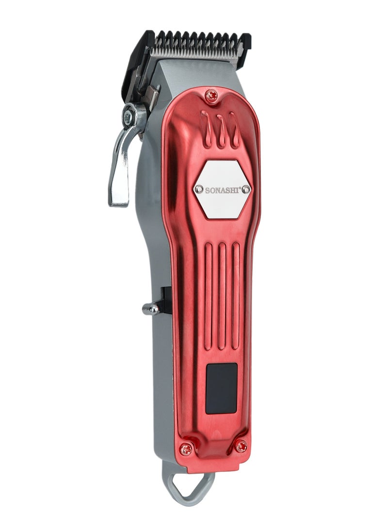 SONASHI Rechargeable Hair Clipper With Digital LCD Display  2 Hours Continuous Working Time Sharp And Carbon Steel Cutter Blade With HighQuality Metal Body Chargeable And Cordless  SHC-1061 Red - Image 4