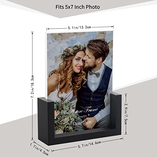 PETAFLOP 5x7 Picture Frame Set of 2, Black Rustic Wooden Photo Frames 5 by 7 Inch with HD Glass, U Shaped Double Sided Menu Holder Sign Card Stand for Tabletop Display - Image 2