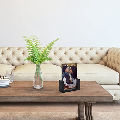 PETAFLOP 5x7 Picture Frame Set of 2, Black Rustic Wooden Photo Frames 5 by 7 Inch with HD Glass, U Shaped Double Sided Menu Holder Sign Card Stand for Tabletop Display - Image 5