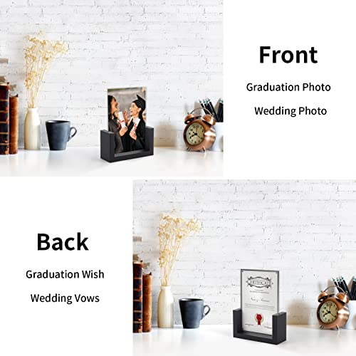 PETAFLOP 5x7 Picture Frame Set of 2, Black Rustic Wooden Photo Frames 5 by 7 Inch with HD Glass, U Shaped Double Sided Menu Holder Sign Card Stand for Tabletop Display - Image 3