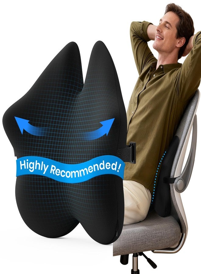 Benazcap Lumbar Pillow, Back Support for Office Chair, Car Seat, Sofa, Travel, Ergonomic Multi-Region Memory Foam & Adjustable Straps, Lower Back Pain Relief and Improved Posture Effectively, Black - Image 1