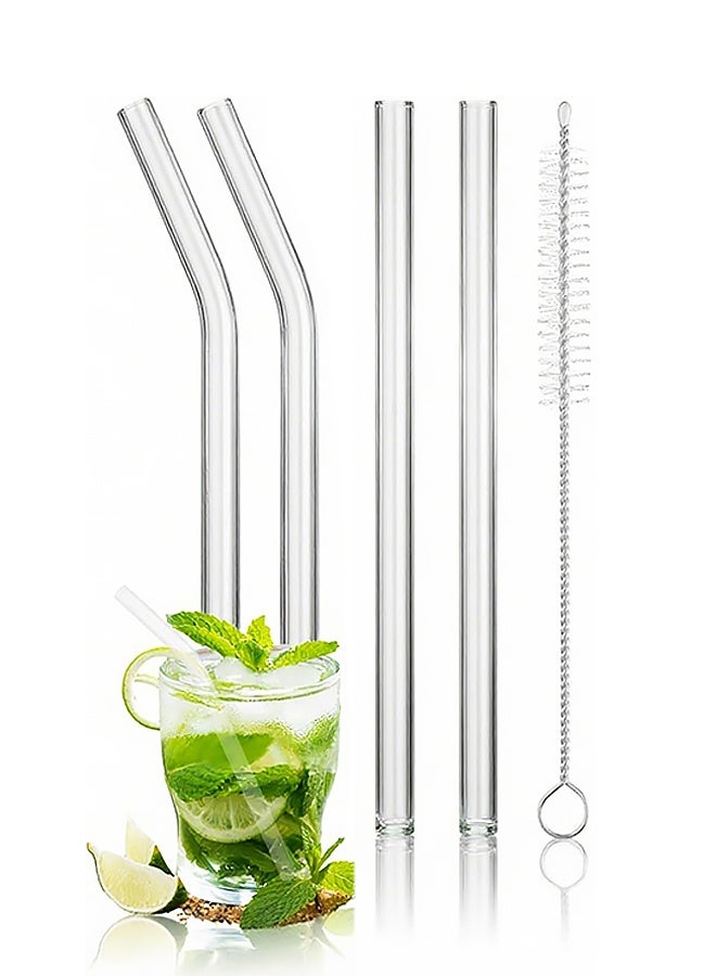 5 piece Drinking Straws with Cleaning Brush - Smoothie Straws for Milkshakes, Frozen Drinks, Smoothies, Bubble Tea, Clear Glass Drinking, Straw Cup Accessories - Image 1