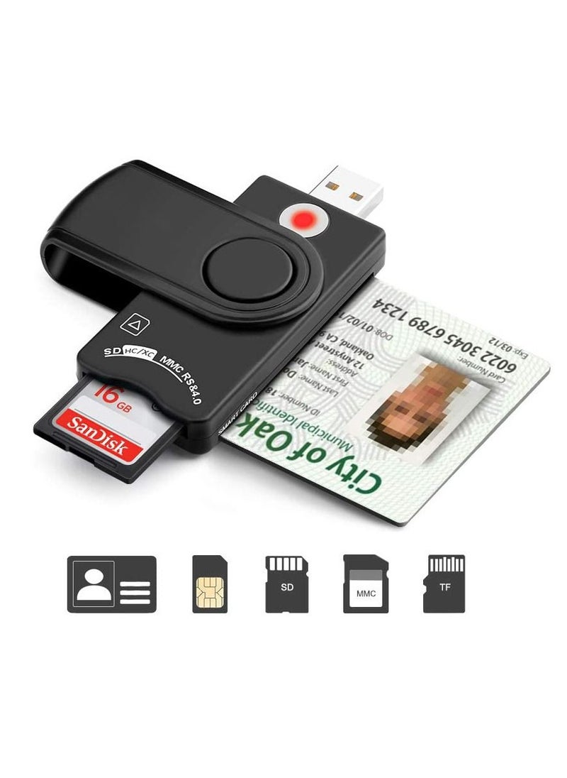 KASTWAVE - Smart Card Reader for Military, USB2.0 4 in 1 Portable Memory Card CAC/DOD Card Reader, SDHC/SDXC/SD/Micro SD Memory Card Reader for SIM and MMC RS & 4.0, Compatible with Windows, Linux/Unix, MacOS X - Image 1