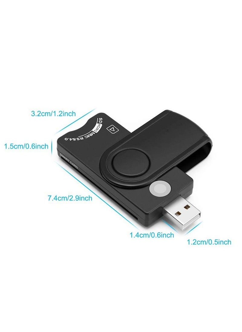KASTWAVE - Smart Card Reader for Military, USB2.0 4 in 1 Portable Memory Card CAC/DOD Card Reader, SDHC/SDXC/SD/Micro SD Memory Card Reader for SIM and MMC RS & 4.0, Compatible with Windows, Linux/Unix, MacOS X - Image 1
