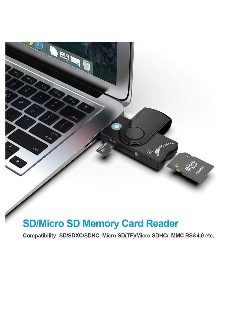 KASTWAVE - Smart Card Reader for Military, USB2.0 4 in 1 Portable Memory Card CAC/DOD Card Reader, SDHC/SDXC/SD/Micro SD Memory Card Reader for SIM and MMC RS & 4.0, Compatible with Windows, Linux/Unix, MacOS X - Image 1