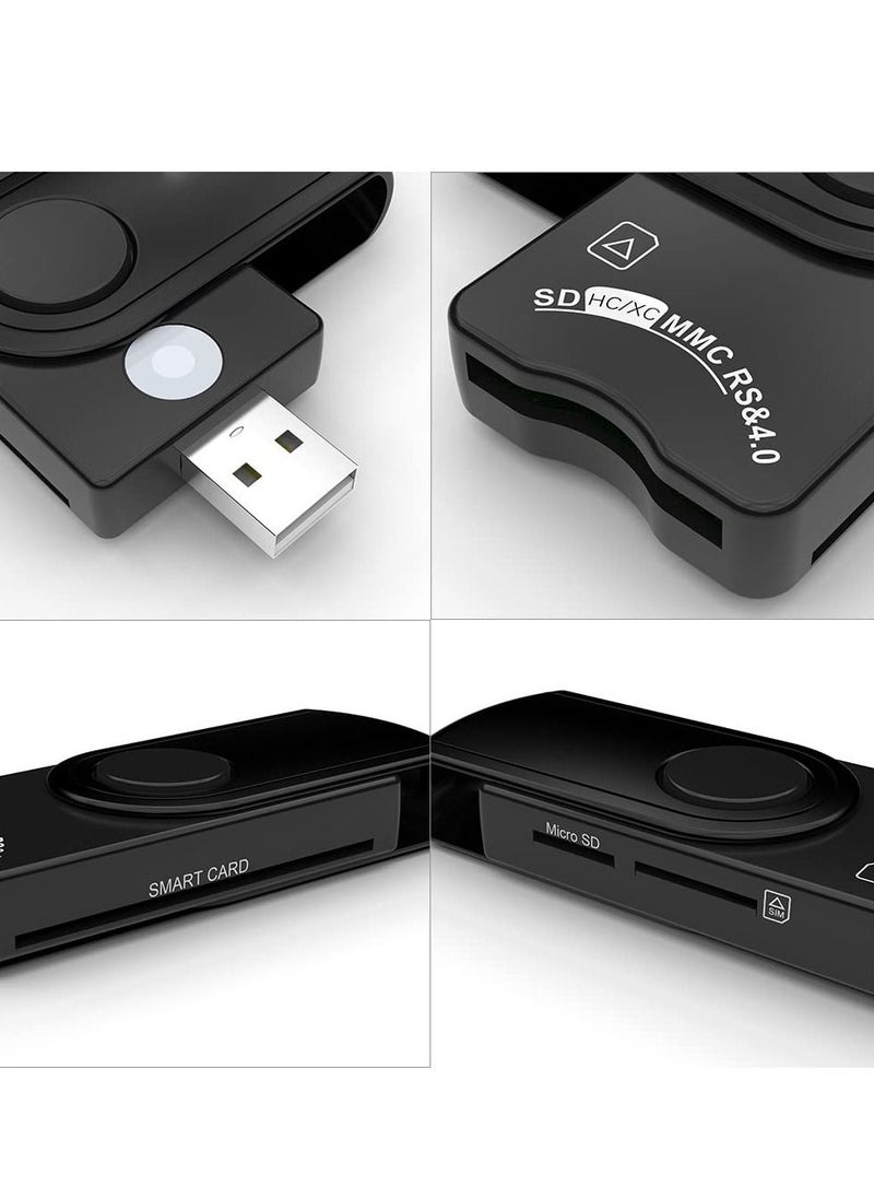 KASTWAVE - Smart Card Reader for Military, USB2.0 4 in 1 Portable Memory Card CAC/DOD Card Reader, SDHC/SDXC/SD/Micro SD Memory Card Reader for SIM and MMC RS & 4.0, Compatible with Windows, Linux/Unix, MacOS X - Image 1