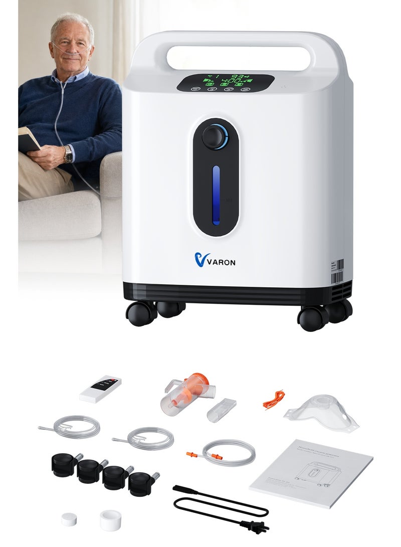 Varon Portable Oxygen Concentrator with 8 Flow Settings, Nebulizer & Negative Ion Function, Quiet Operation with Remote Control & Universal Wheels for Home Use - Image 1