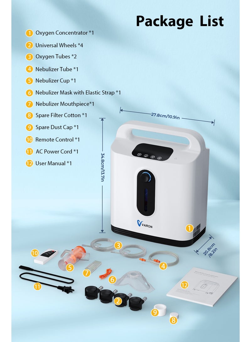Varon Portable Oxygen Concentrator with 8 Flow Settings, Nebulizer & Negative Ion Function, Quiet Operation with Remote Control & Universal Wheels for Home Use - Image 2