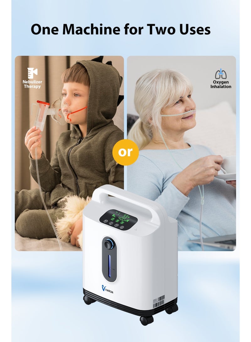 Varon Portable Oxygen Concentrator with 8 Flow Settings, Nebulizer & Negative Ion Function, Quiet Operation with Remote Control & Universal Wheels for Home Use - Image 3